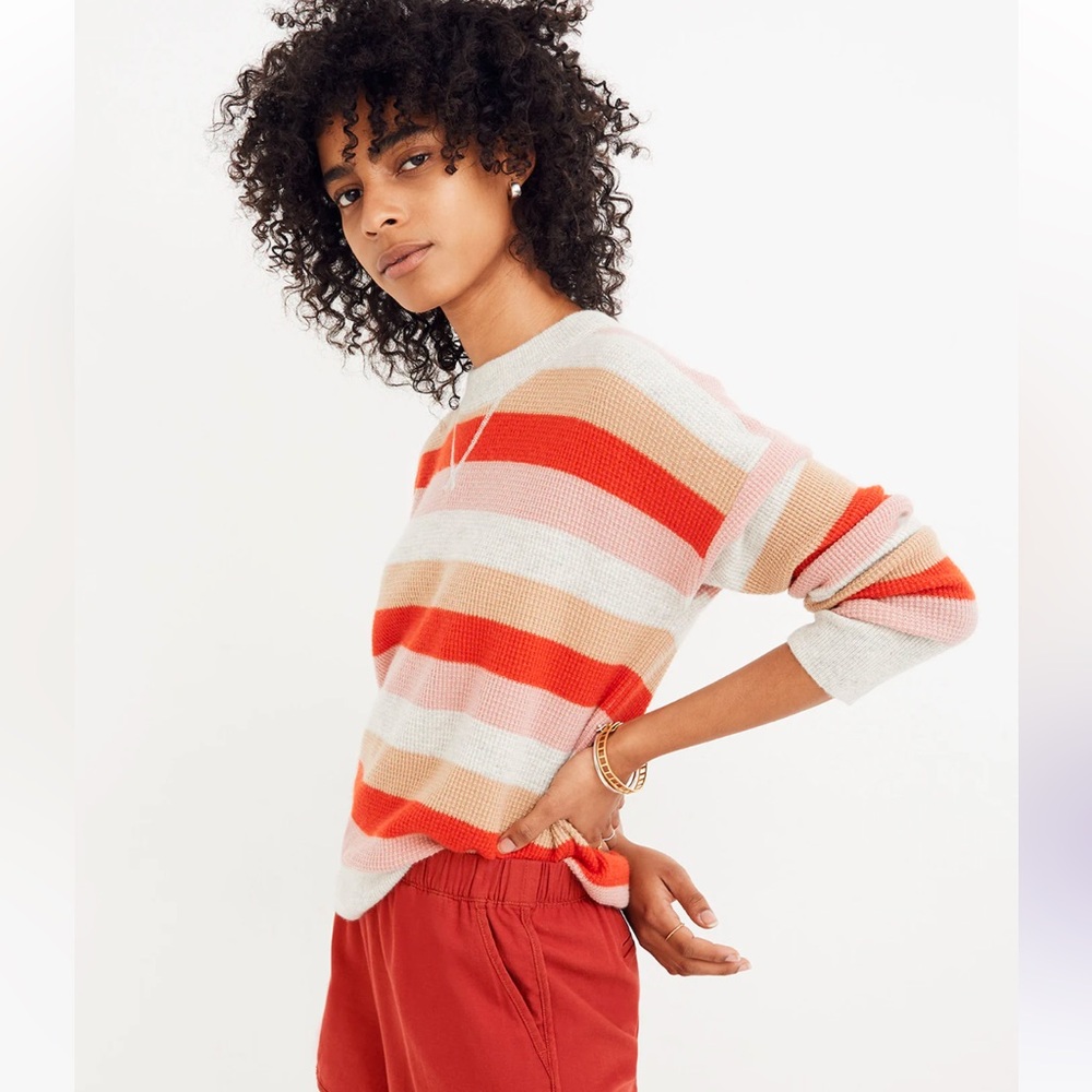 NWOT Madewell 100% Cashmere Sweatshirt in Norman Stripe Clay Size S